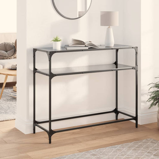 Sleek Black Glass Console Table 98x35x81 cm with Steel Frame