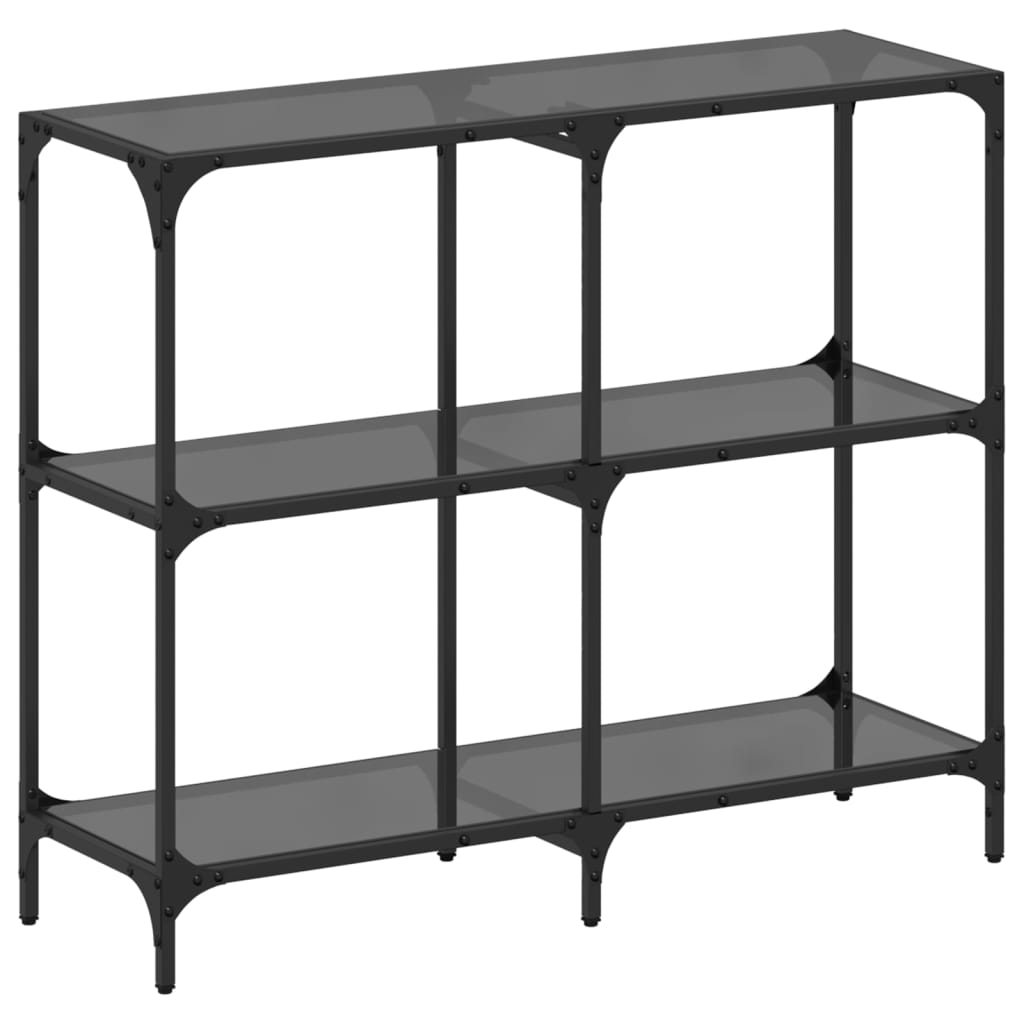 Stylish Console Table with Black Glass and Steel Frame, 98x30x81 cm