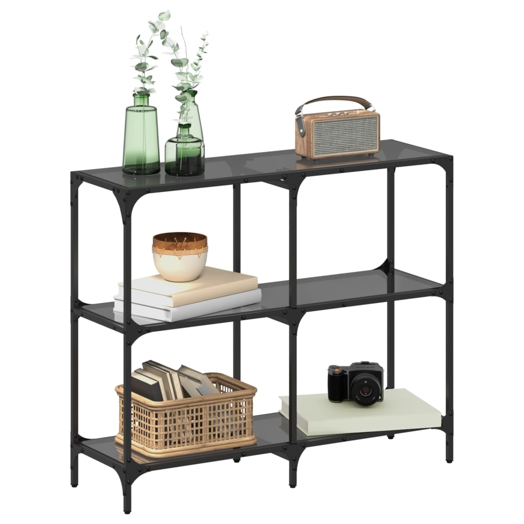 Stylish Console Table with Black Glass and Steel Frame, 98x30x81 cm