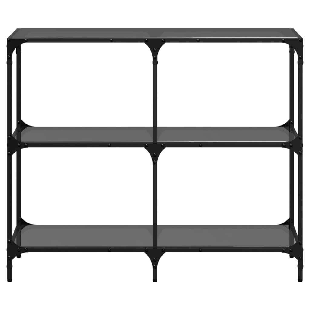 Stylish Console Table with Black Glass and Steel Frame, 98x30x81 cm