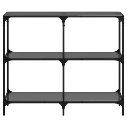 Stylish Console Table with Black Glass and Steel Frame, 98x30x81 cm