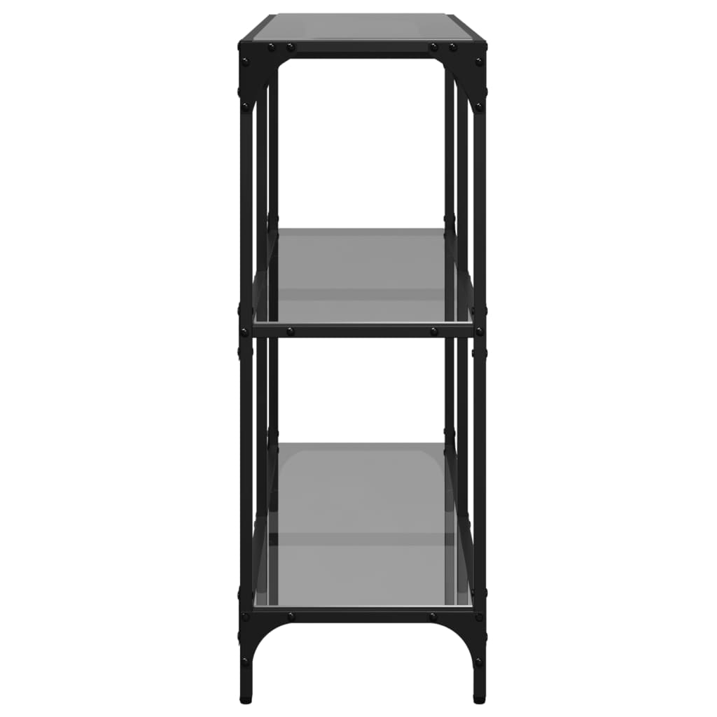Stylish Console Table with Black Glass and Steel Frame, 98x30x81 cm