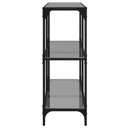 Stylish Console Table with Black Glass and Steel Frame, 98x30x81 cm