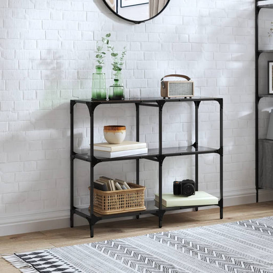 Stylish Console Table with Black Glass and Steel Frame, 98x30x81 cm