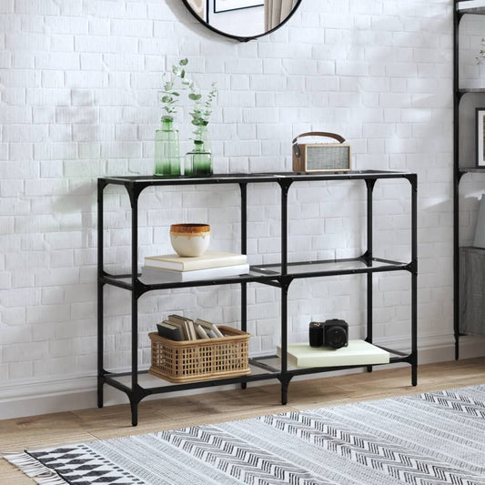 Modern Steel Console Table with Transparent Glass Top, 118.5x30x81 cm