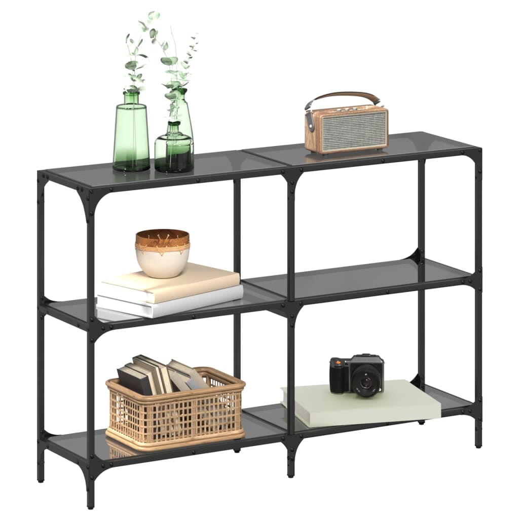 Sleek Console Table 118.5cm - Black Glass & Steel Frame