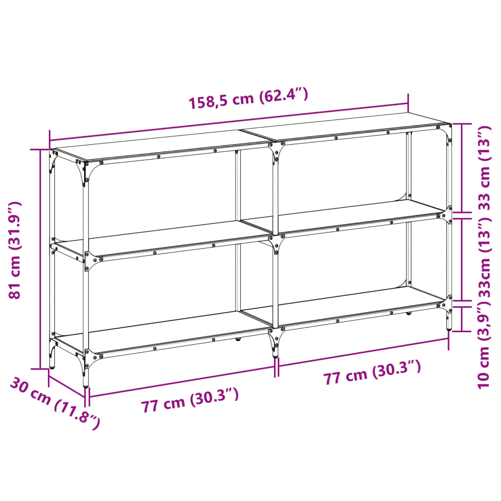 Sleek Steel Console Table with Transparent Glass Top 158.5x30x81 cm