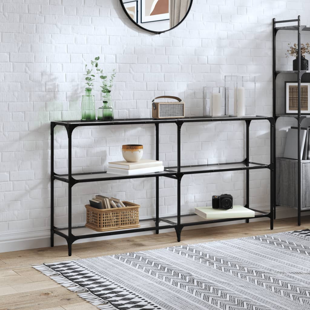Sleek Steel Console Table with Transparent Glass Top 158.5x30x81 cm