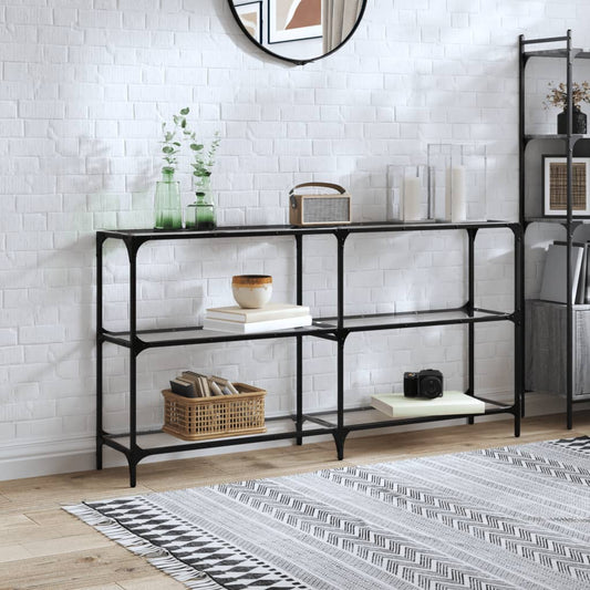Sleek Steel Console Table with Transparent Glass Top 158.5x30x81 cm