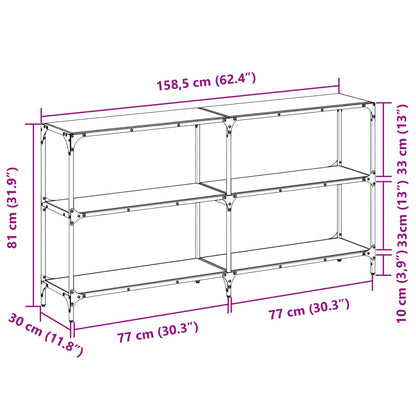 Sleek Black Glass Console Table - Steel Frame, 158.5x30x81 cm