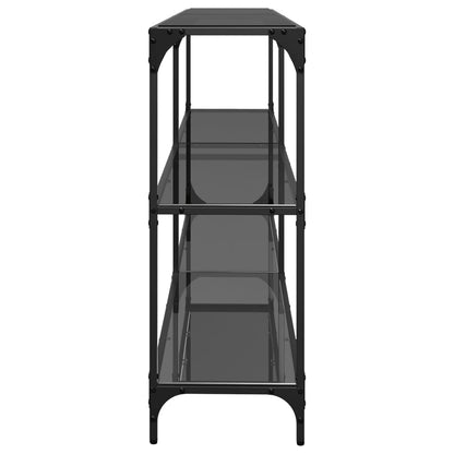 Sleek Steel Console Table with Black Glass Top 194.5x30x81 cm
