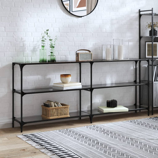 Sleek Steel Console Table with Black Glass Top 194.5x30x81 cm