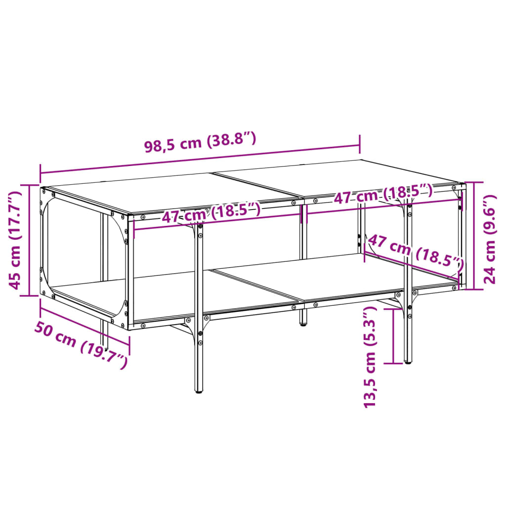Coffee Table with Black Glass Top 98.5x50x45 cm Steel