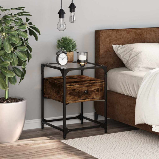 Smoked Oak Bedside Cabinet - 40x40x55 cm, Engineered Wood