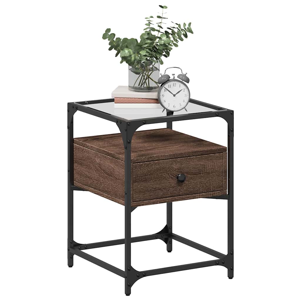Brown Oak Bedside Cabinet - 40x40x55 cm Engineered Wood