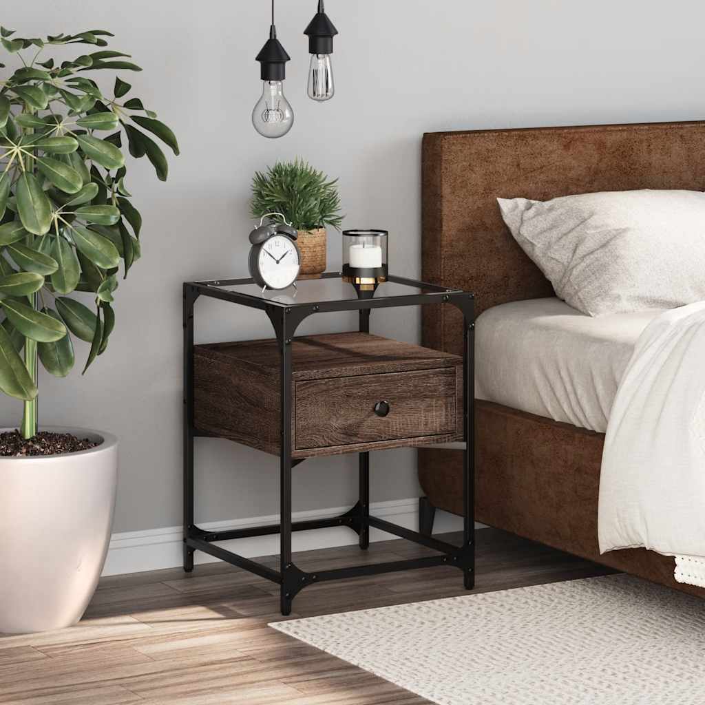 Brown Oak Bedside Cabinet - 40x40x55 cm Engineered Wood