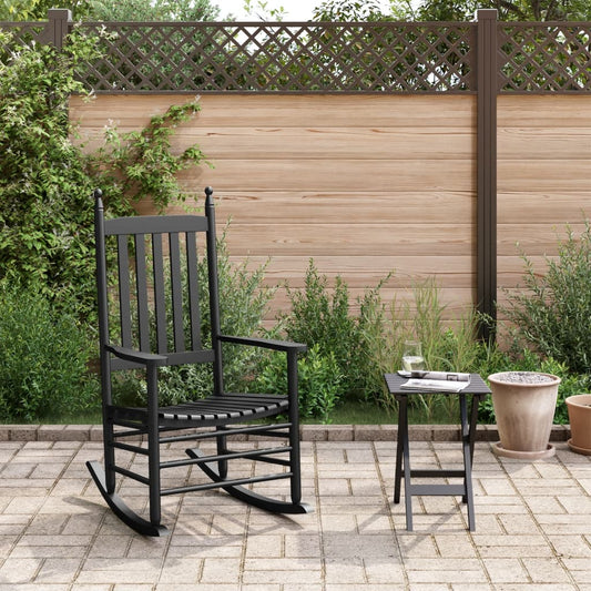 Black Solid Wood Rocking Chair with Foldable Table - Poplar