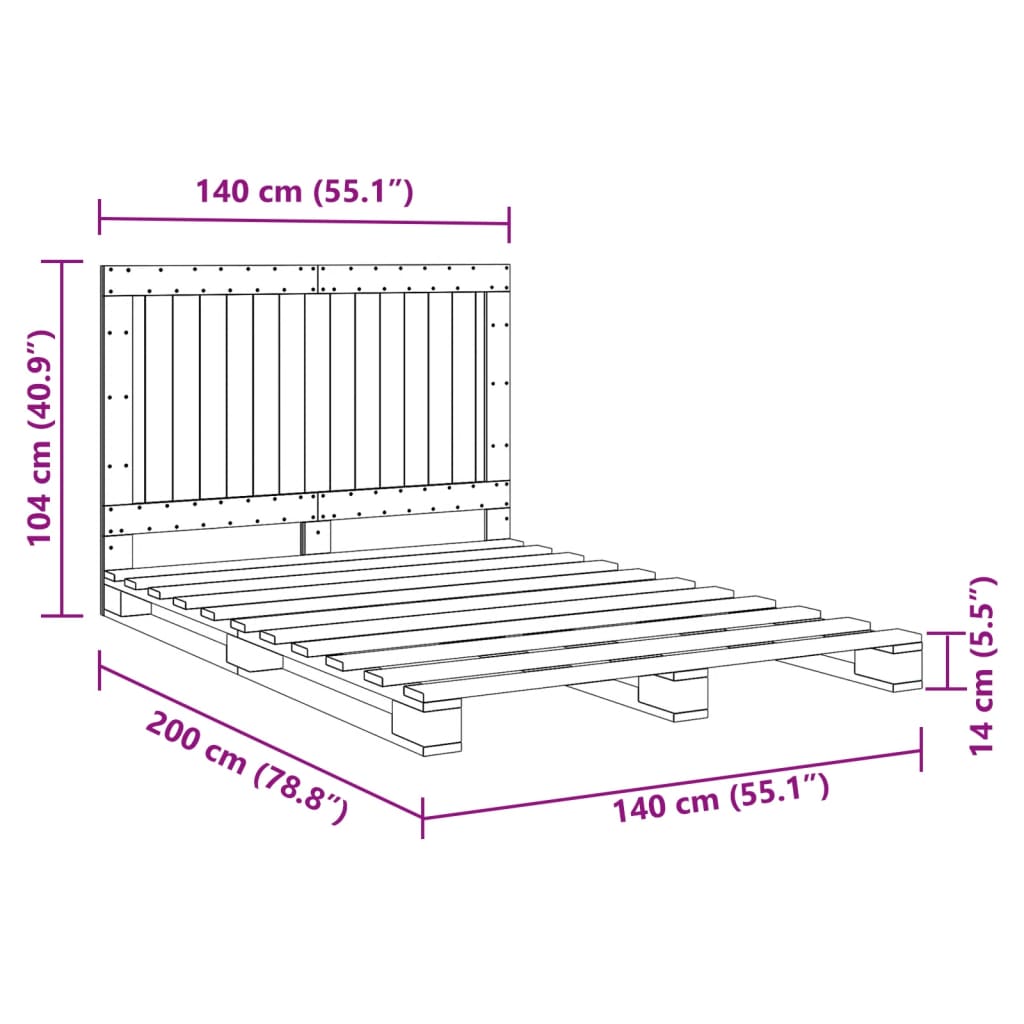 Bed Frame without Mattress  Grey 140x200 cm Solid Wood Pine