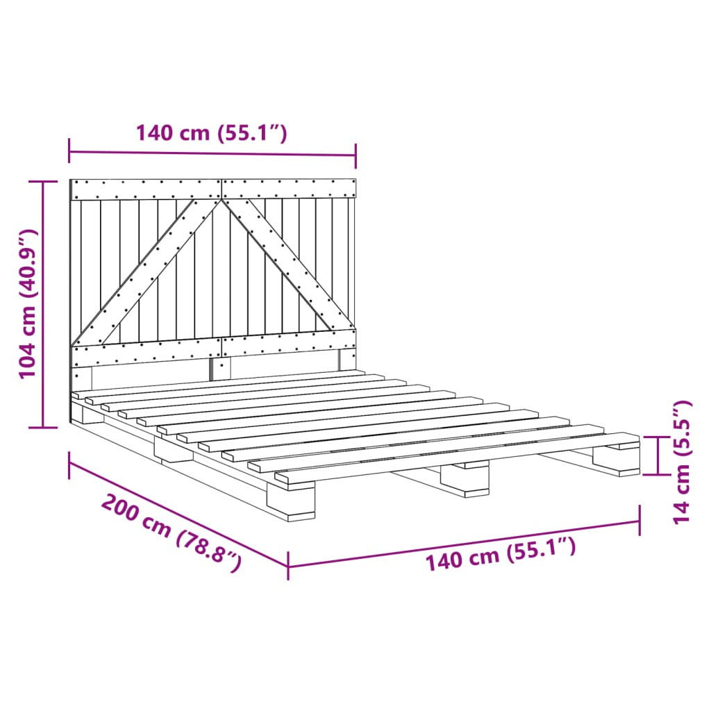 Bed Frame without Mattress  Grey 140x200 cm Solid Wood Pine