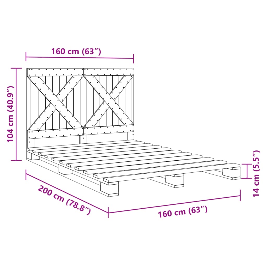 Bed Frame without Mattress  Grey 160x200 cm Solid Wood Pine
