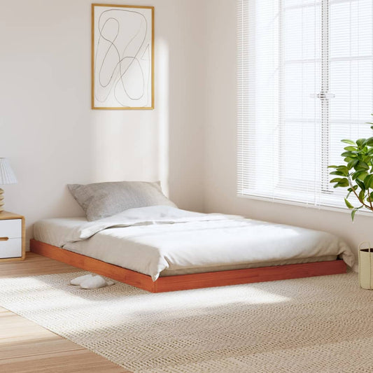 Solid Pine Wood Double Bed Frame 135x190cm, Wax Brown Finish