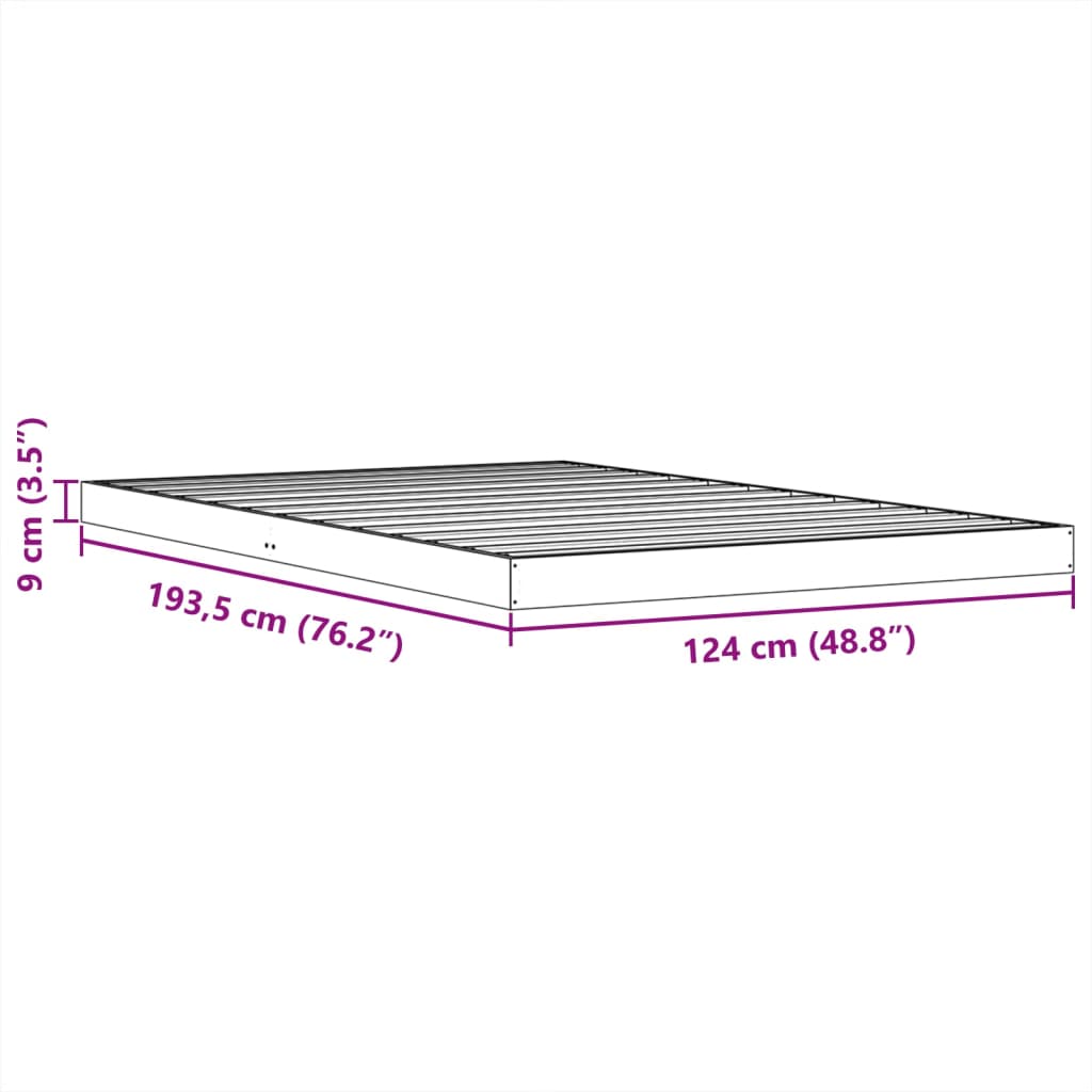Solid Pine Wood Bed Frame Wax Brown 120x190 cm - Small Double