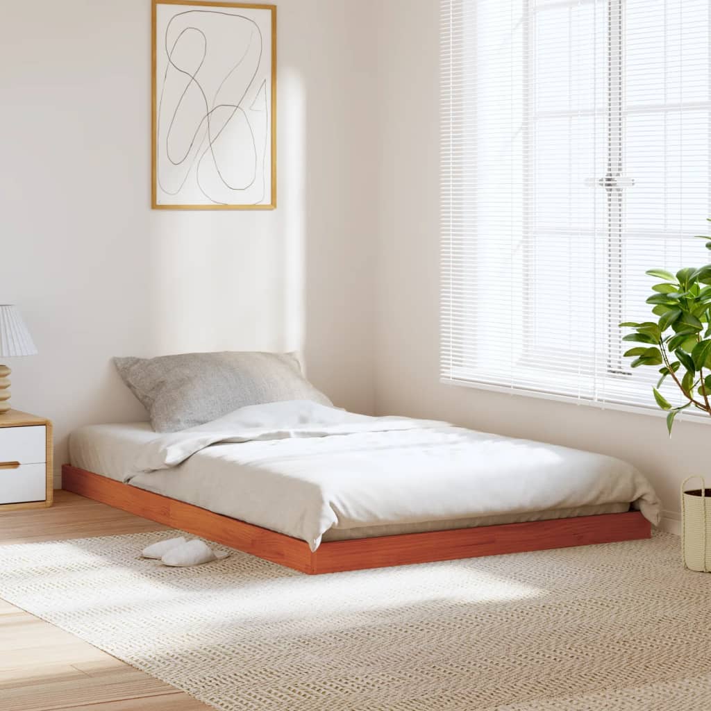 Solid Pine Wood Bed Frame Wax Brown 120x190 cm - Small Double