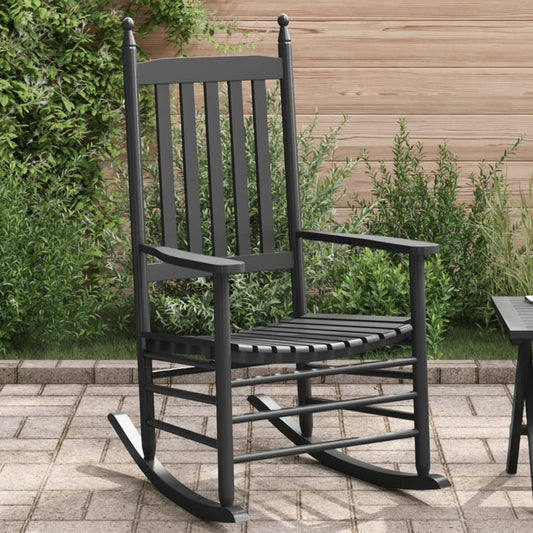 Black Solid Wood Poplar Rocking Chair with Curved Seat