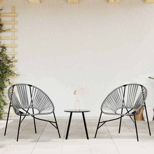Stylish 3-Piece Black & Light Grey Poly Rattan Garden Chair Set