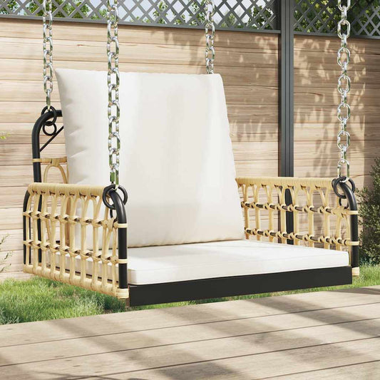 Poly Rattan Swing Chair with Cushions - Steel Frame