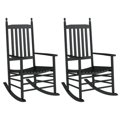 Black Solid Wood Rocking Chairs, Curved Seats, 2 Pcs Set - Poplar