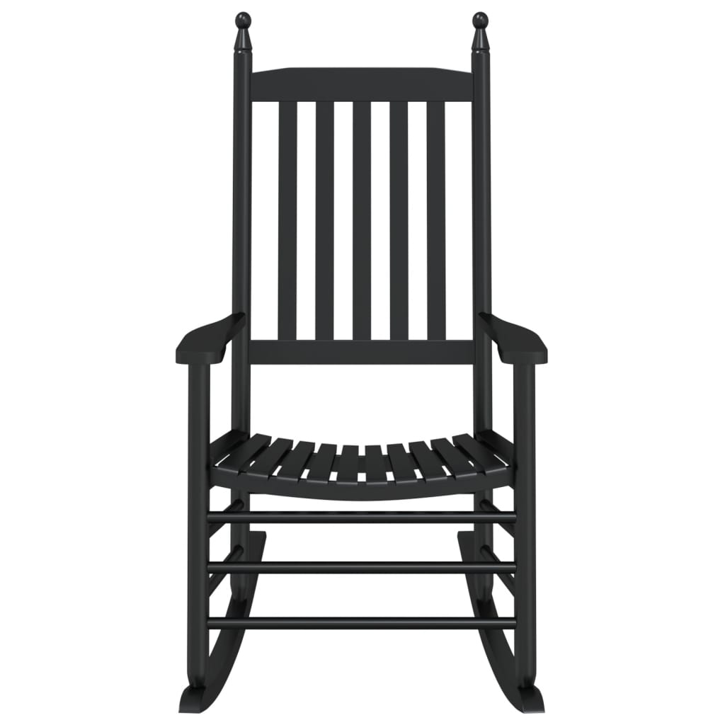 Black Solid Wood Rocking Chairs, Curved Seats, 2 Pcs Set - Poplar