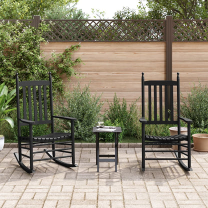 Black Solid Wood Rocking Chairs, Curved Seats, 2 Pcs Set - Poplar