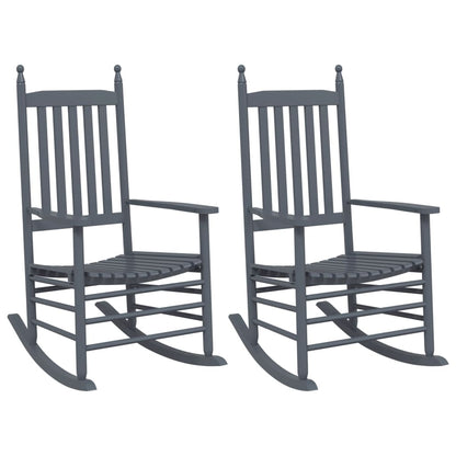 Grey Solid Wood Poplar Rocking Chairs, Set of 2, Curved Seats