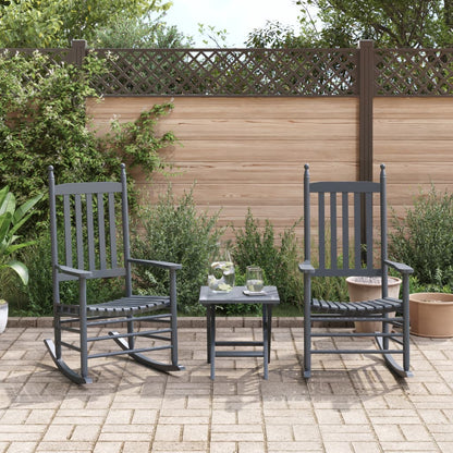 Grey Solid Wood Poplar Rocking Chairs, Set of 2, Curved Seats