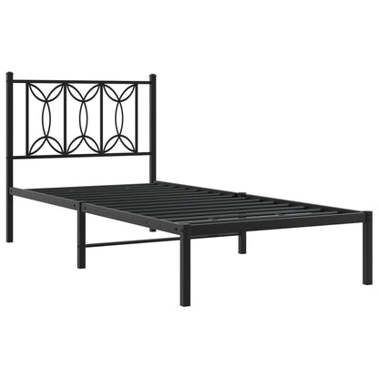 Black Metal Bed Frame with Headboard - 75x190cm Sturdy Design