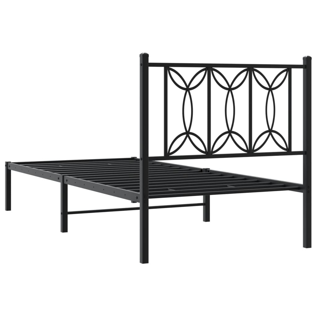 Black Metal Bed Frame with Headboard - 75x190cm Sturdy Design