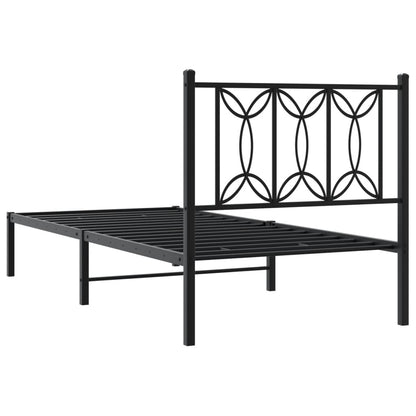 Black Metal Bed Frame with Headboard - 75x190cm Sturdy Design