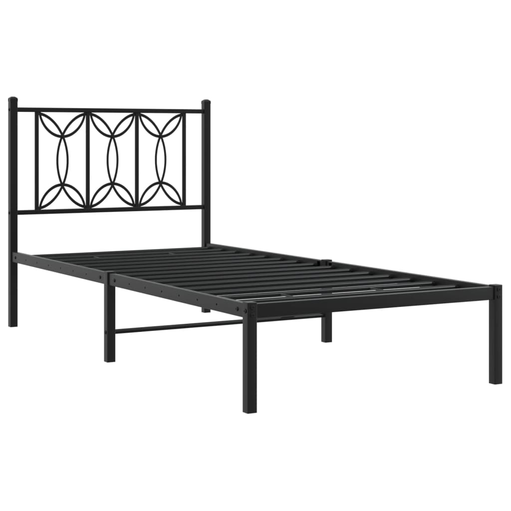 Black Metal Bed Frame with Headboard - 90x190cm (No Mattress)