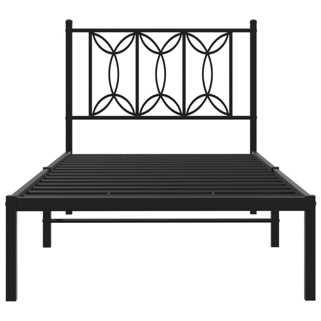 Black Metal Bed Frame with Headboard - 90x190cm (No Mattress)