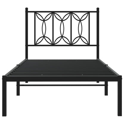 Black Metal Bed Frame with Headboard - 90x190cm (No Mattress)