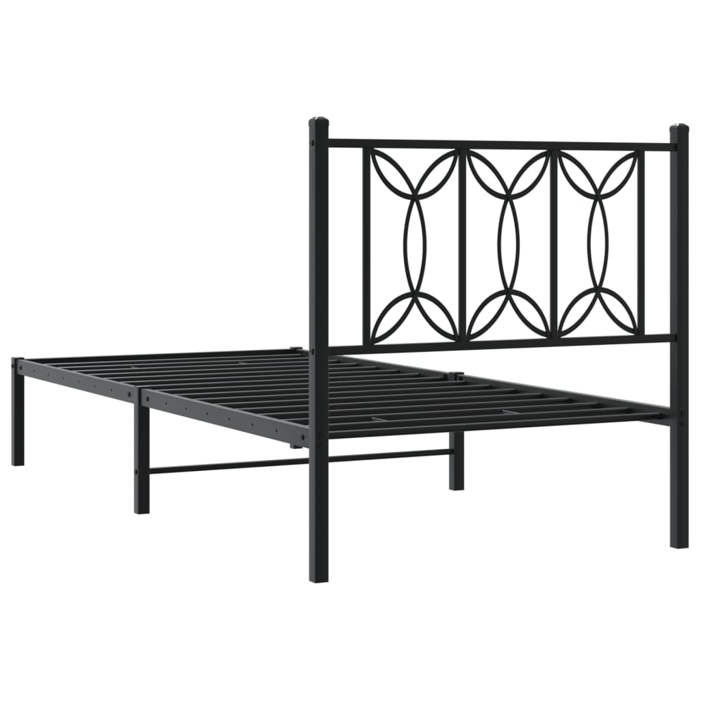 Black Metal Bed Frame with Headboard - 90x190cm (No Mattress)