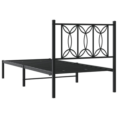 Black Metal Bed Frame with Headboard - 90x190cm (No Mattress)