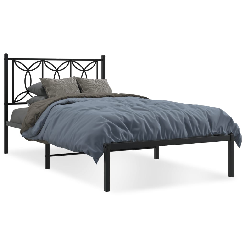 Elegant Black Metal Bed Frame with Headboard 100x200cm