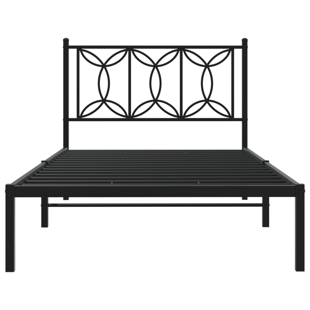 Elegant Black Metal Bed Frame with Headboard 100x200cm
