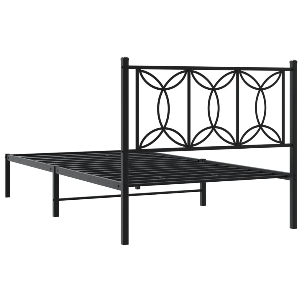 Elegant Black Metal Bed Frame with Headboard 100x200cm