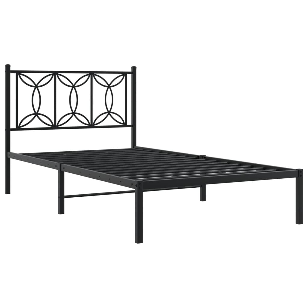 Black Metal Bed Frame with Headboard - 107x203cm, No Mattress