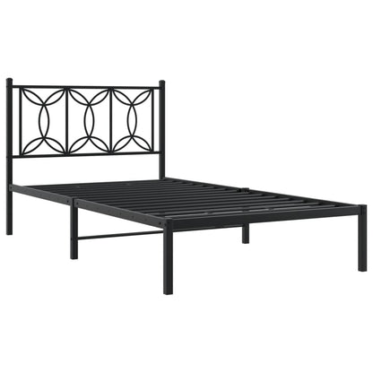 Black Metal Bed Frame with Headboard - 107x203cm, No Mattress