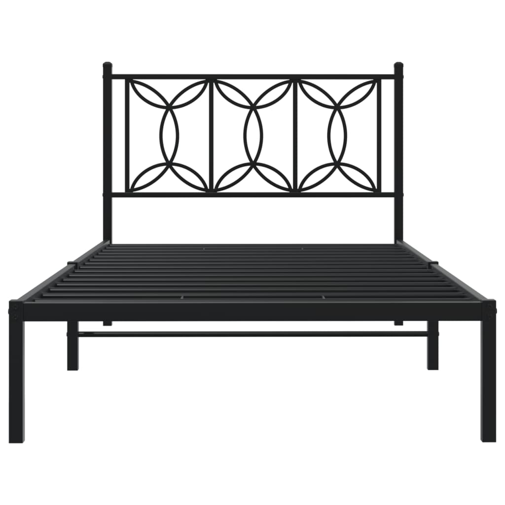 Black Metal Bed Frame with Headboard - 107x203cm, No Mattress