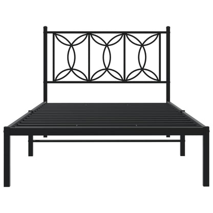 Black Metal Bed Frame with Headboard - 107x203cm, No Mattress